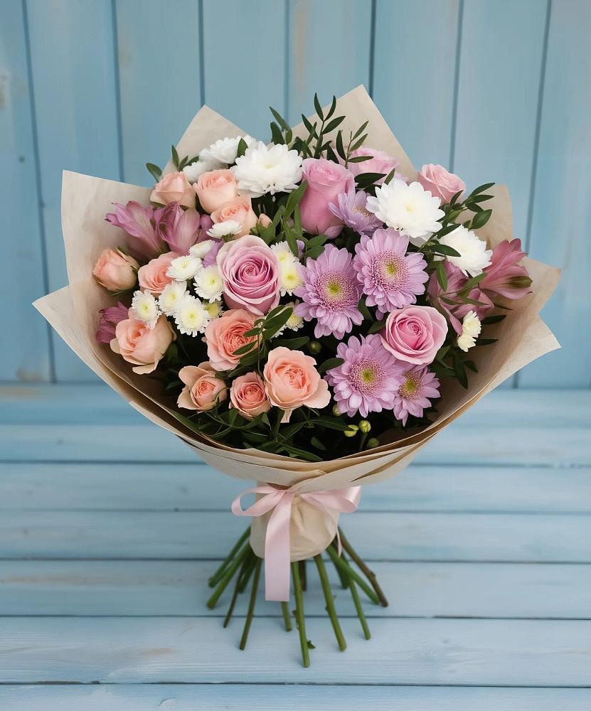 Букет цветов из: Хризантемы, Розы и Альстромерии в Гришенки