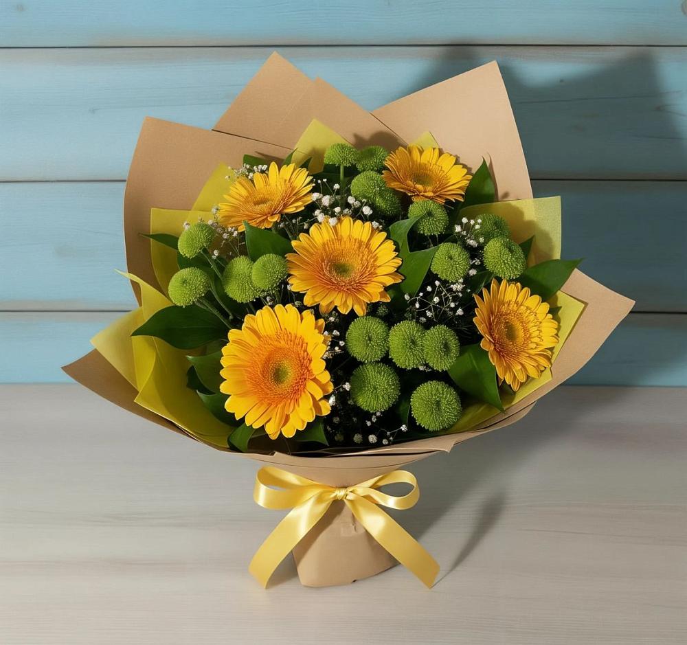 Букет цветов из: Герберы и Хризантемы в Гришенки