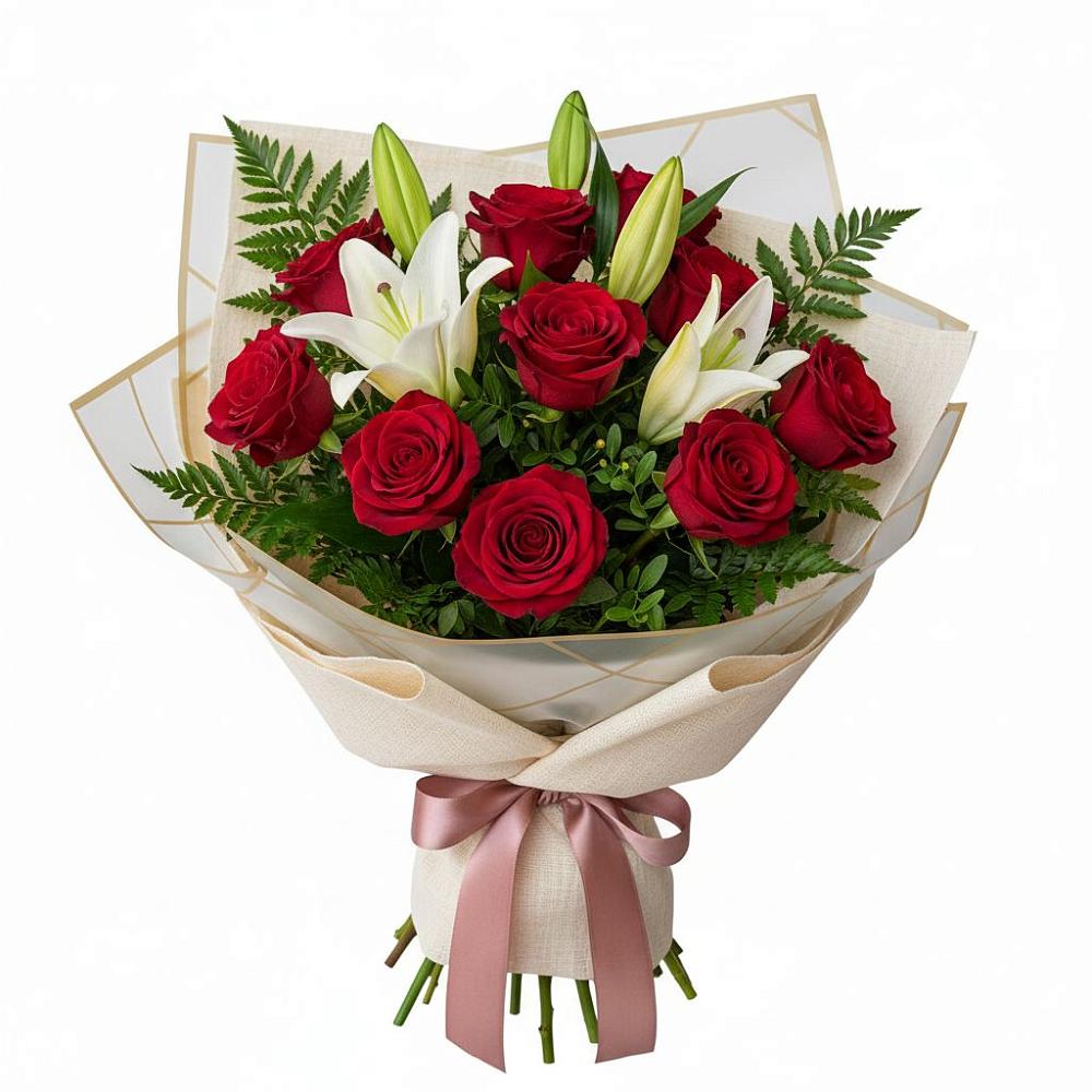 Букет цветов из: Лилии и Розы в Гришенки