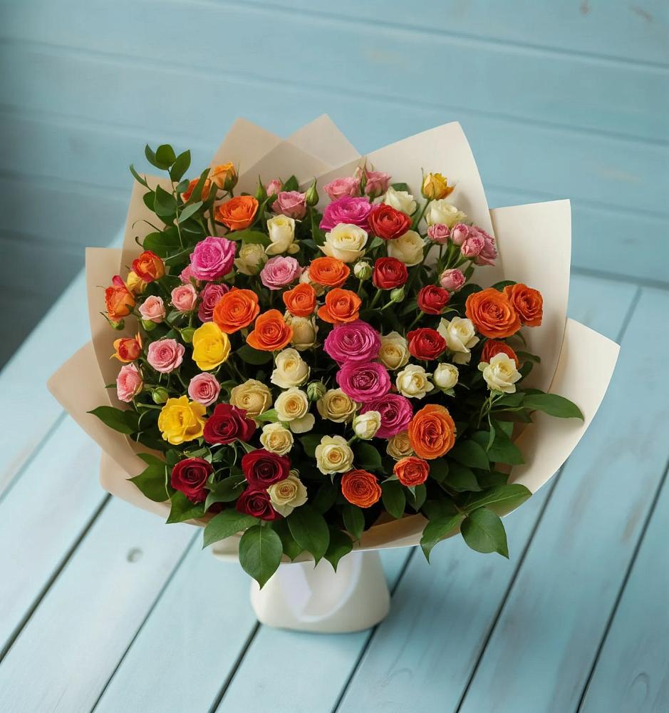 Букет Микс из разноцветных кустовых роз в Гришенки