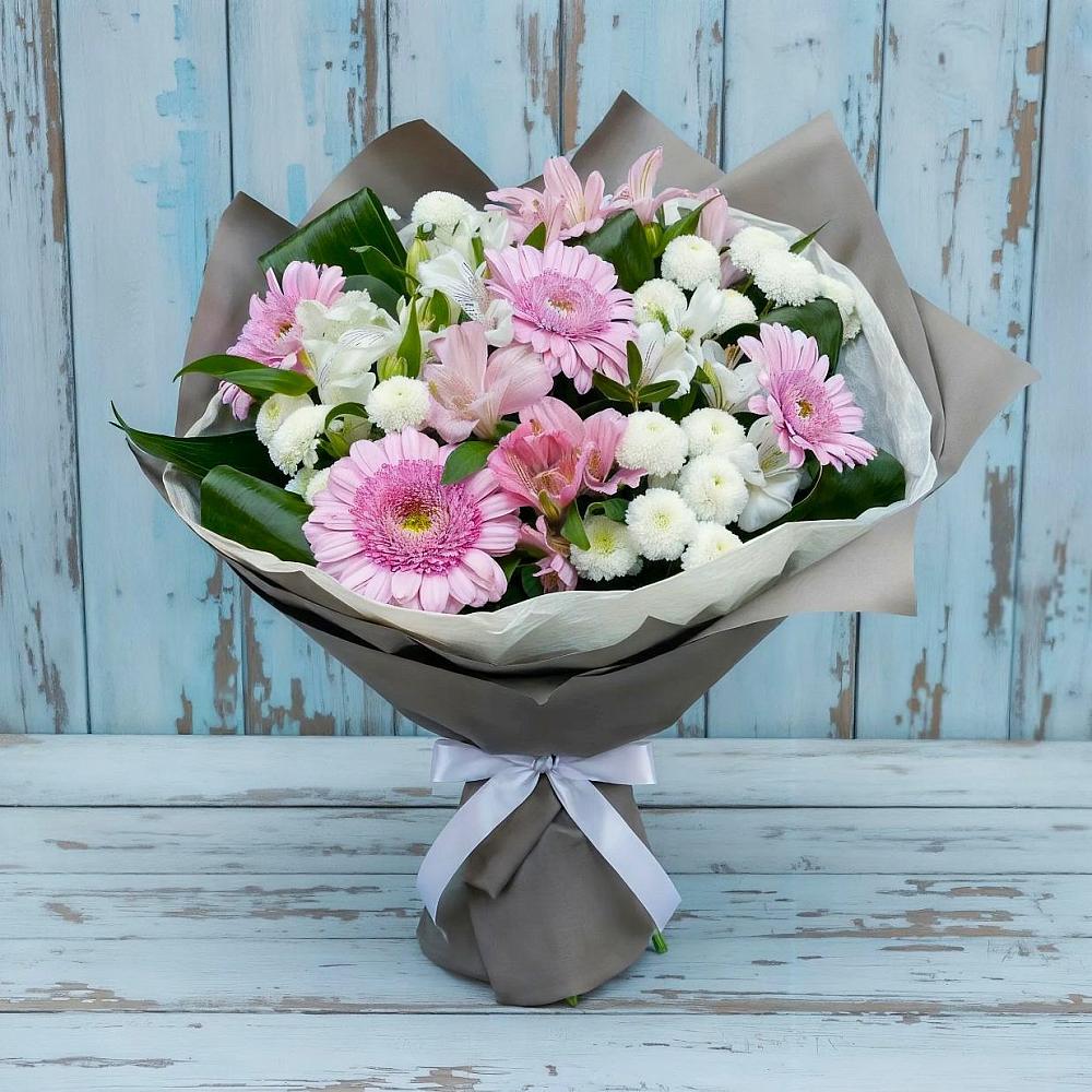 Букет цветов из: Герберы, Альстромерии и Хризантемы в Гришенки