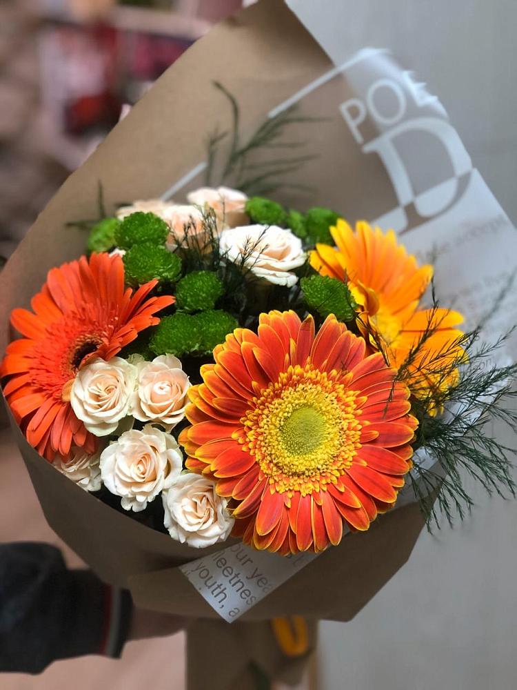 Букет цветов из: Герберы, Хризантемы и Розы в Гришенки