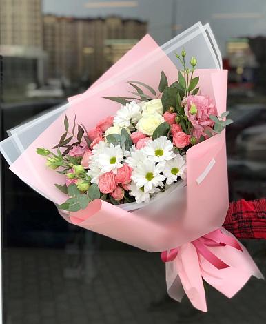 Букет цветов из: Розы, Лизиантусы и Хризантемы в Гришенки
